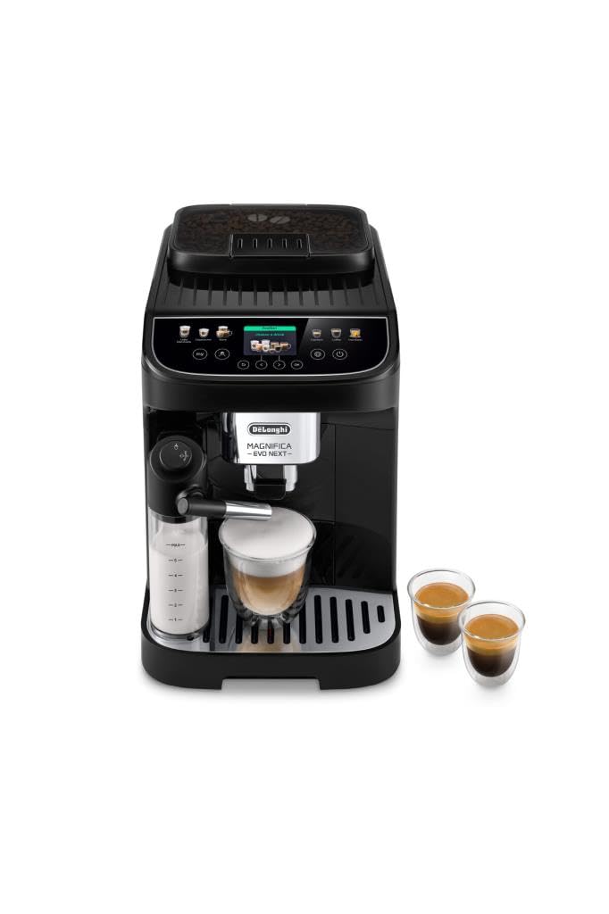 Magnifica Evo Next – Machine à Café Automatique avec Broyeur, Mousseur à Lait, Écran TFT, 10 Boissons, Noir