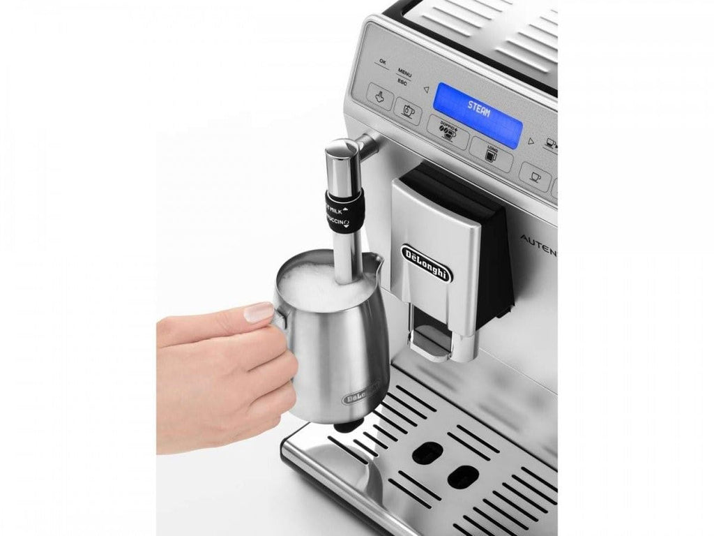 Machine à Café Automatique avec Broyeur, Mousseur à Lait, Expresso et Cappuccino, Noir et Argent