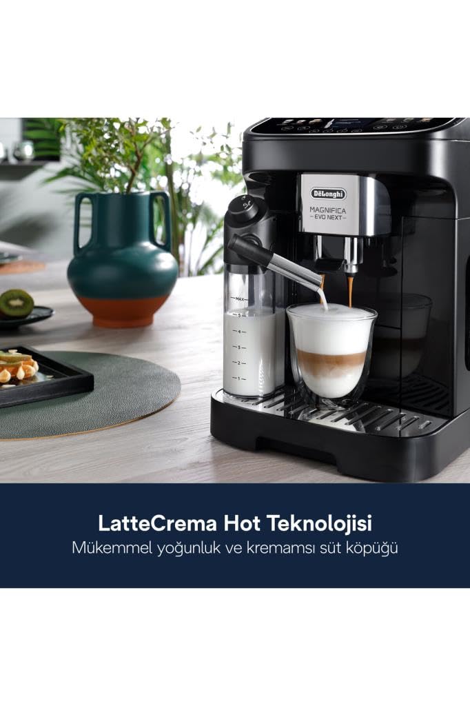 Magnifica Evo Next – Machine à Café Automatique avec Broyeur, Mousseur à Lait, Écran TFT, 10 Boissons, Noir