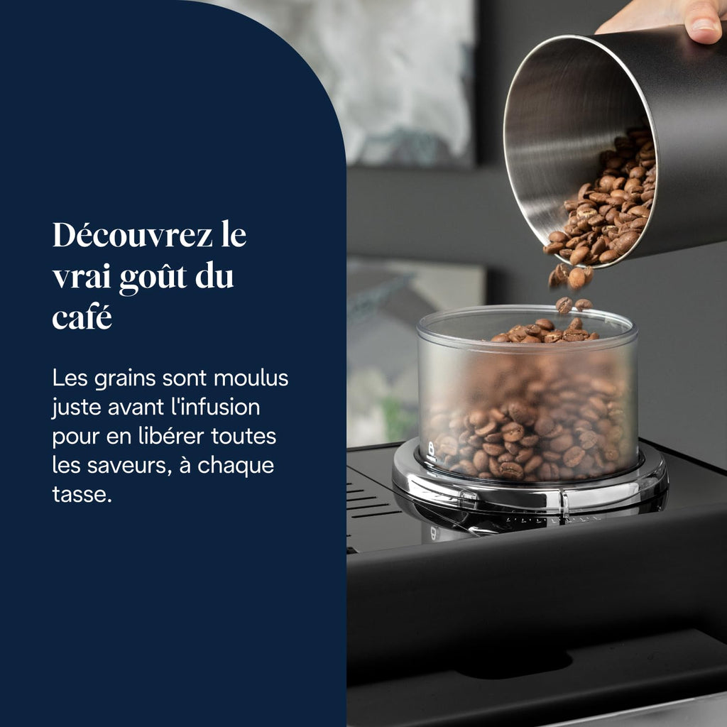 Rivelia Perfetto – Machine à Café Automatique avec Broyeur, Mousseur à Lait, Écran Tactile, 8 Boissons, Noir