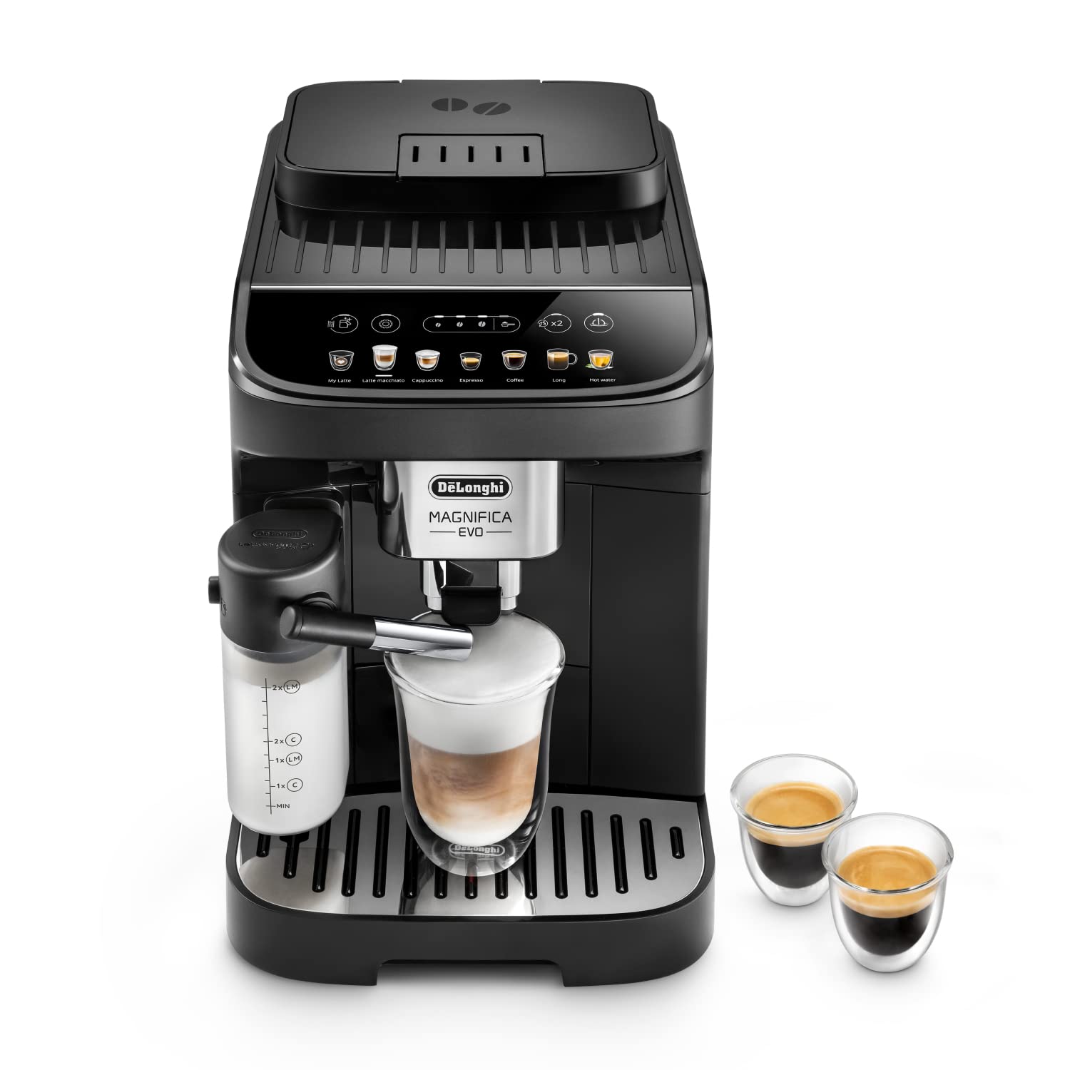 Magnifica Evo – Machine à Café Automatique avec Broyeur et LatteCrema, Cappuccino, 7 Boissons, Noir