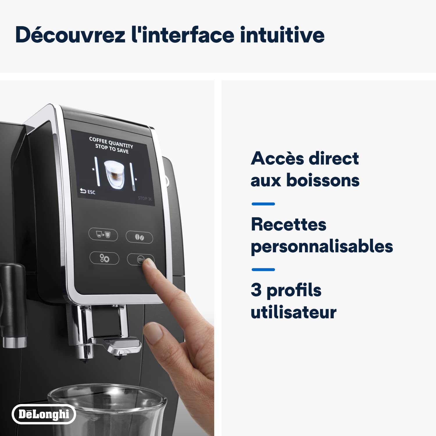 Dinamica Plus – Machine à Café Automatique avec Broyeur, LatteCrema System, Écran Tactile, 1,8 L, Noir