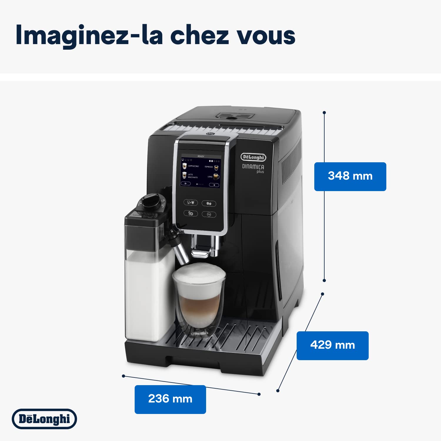 Dinamica Plus – Machine à Café Automatique avec Broyeur, LatteCrema System, Écran Tactile, 1,8 L, Noir
