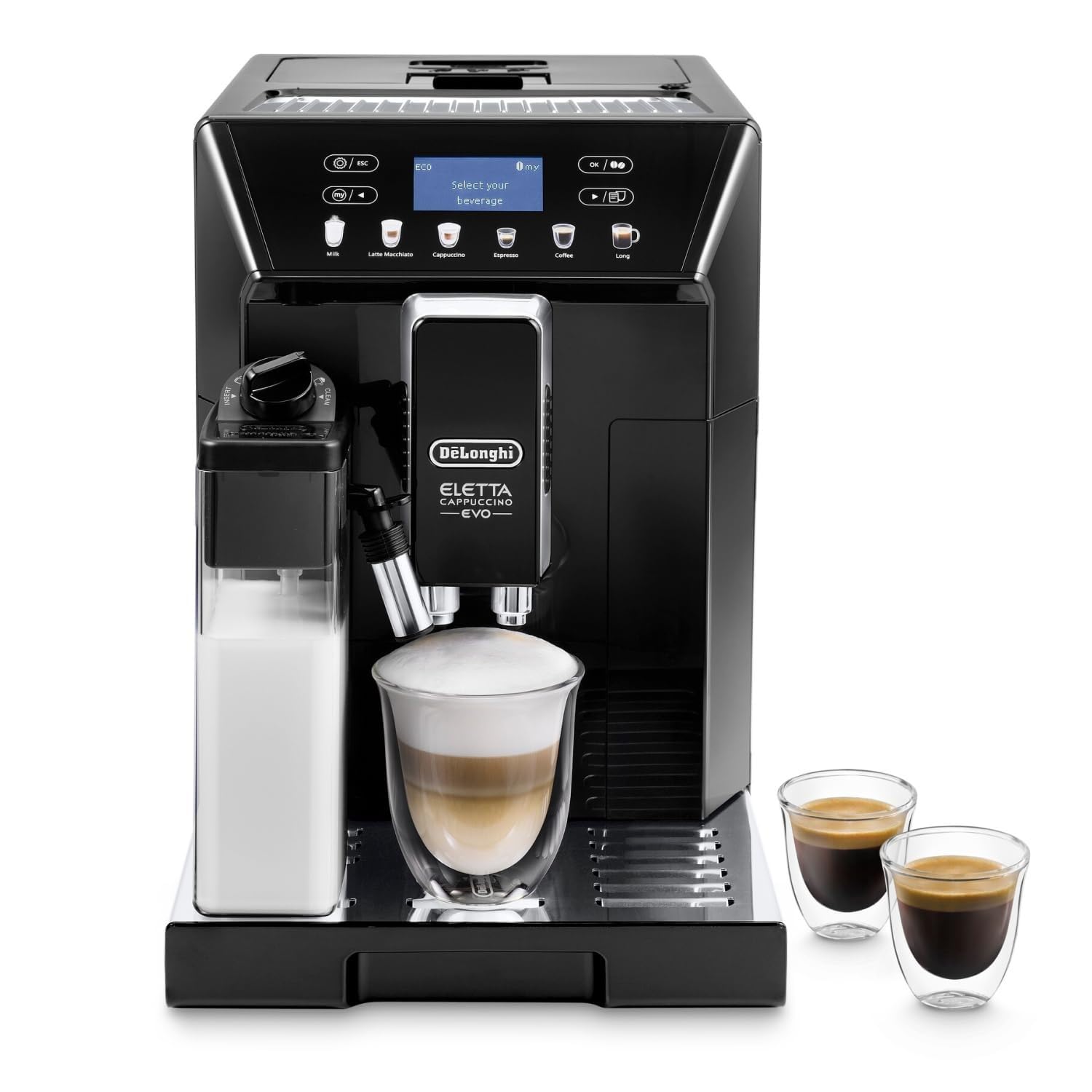 Eletta Evo – Machine à Café Automatique avec Broyeur, LatteCrema, Écran LCD Tactile, Cappuccino, Noir