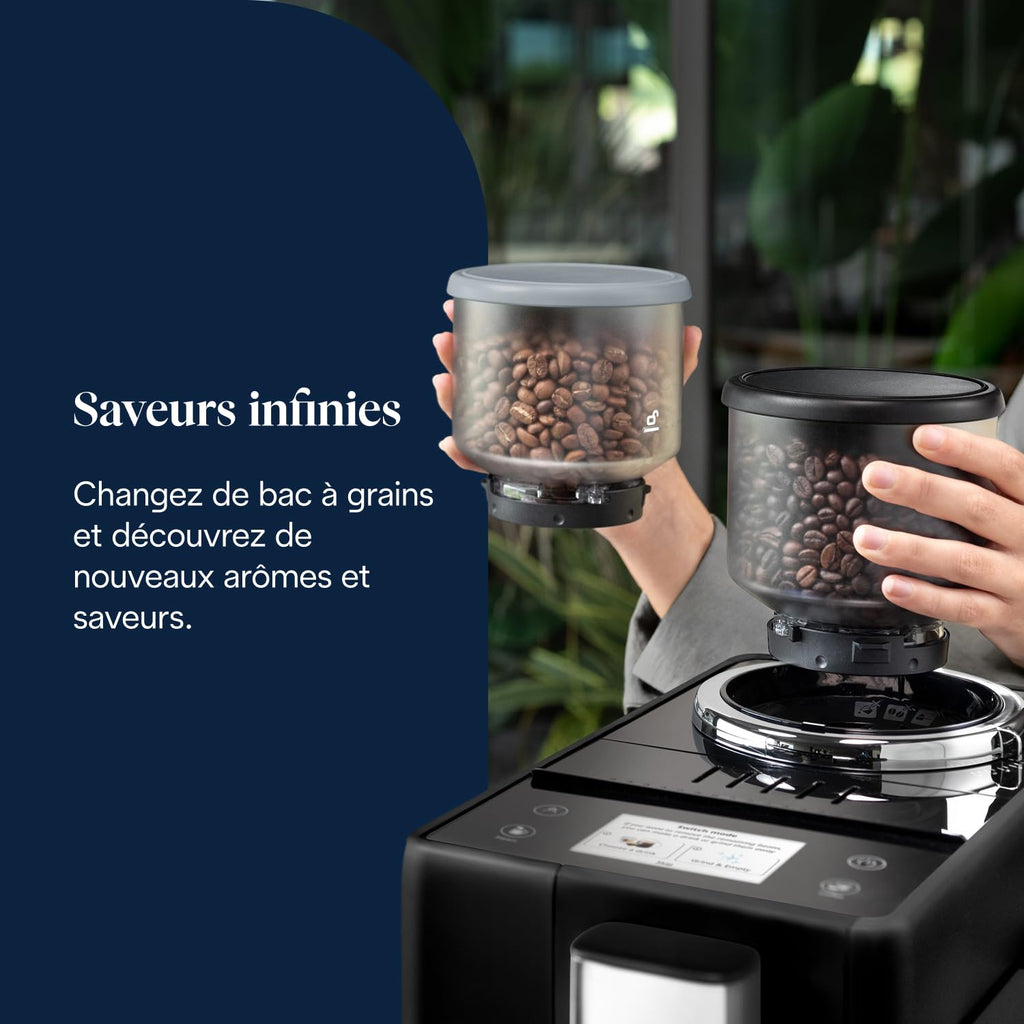 Rivelia Perfetto – Machine à Café Automatique avec Broyeur, Mousseur à Lait, Écran Tactile, 8 Boissons, Noir