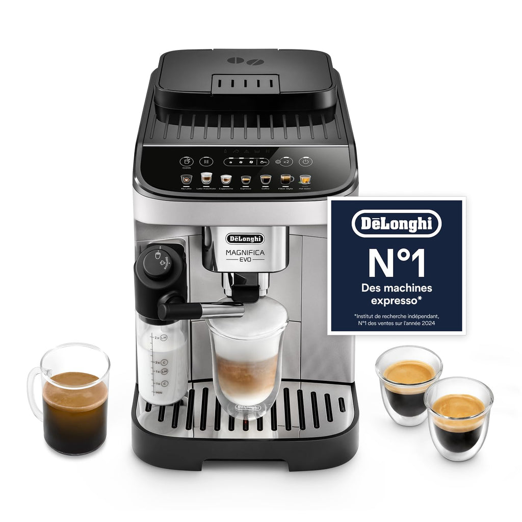 Magnifica Evo Perfetto – Machine à Café Automatique avec Broyeur, Mousseur LatteCrema, 7 Boissons, Argent et Noir