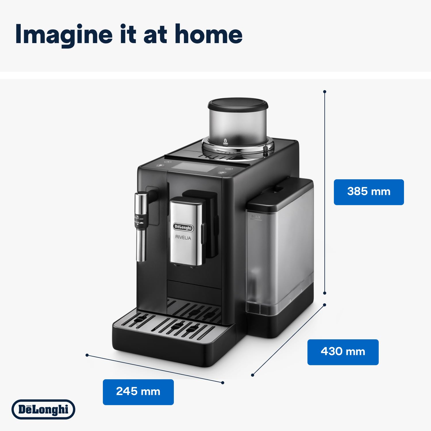 Rivelia Perfetto – Machine à Café Automatique avec Broyeur, Mousseur à Lait, Écran Tactile, 8 Boissons, Noir