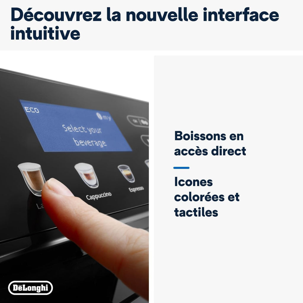 Eletta Evo – Machine à Café Automatique avec Broyeur, LatteCrema, Écran LCD Tactile, Cappuccino, Noir