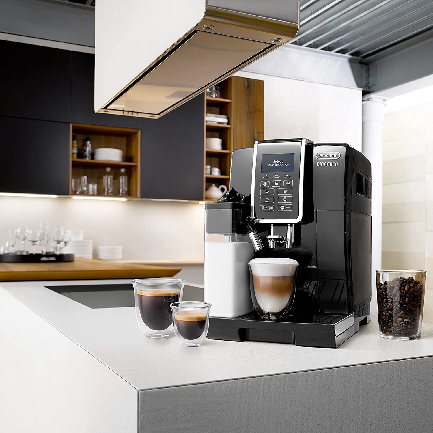 Dinamica – Machine à Café Automatique avec Broyeur, LatteCrema System, Cappuccino et Expresso, 1,8 L, Noir