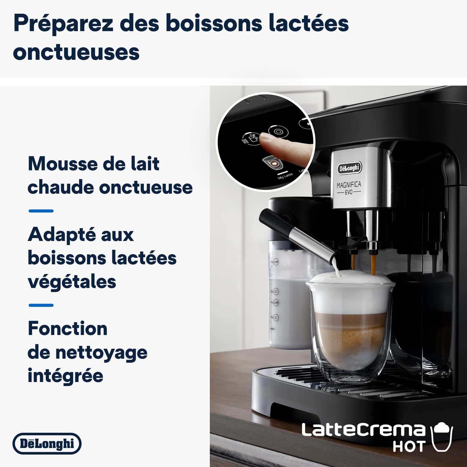 Magnifica Evo – Machine à Café Automatique avec Broyeur et LatteCrema, Cappuccino, 7 Boissons, Noir