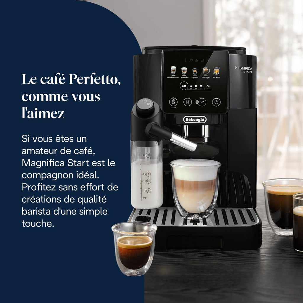Magnifica Start Perfetto – Machine à Café Automatique avec Broyeur, Mousseur LatteCrema, Noir
