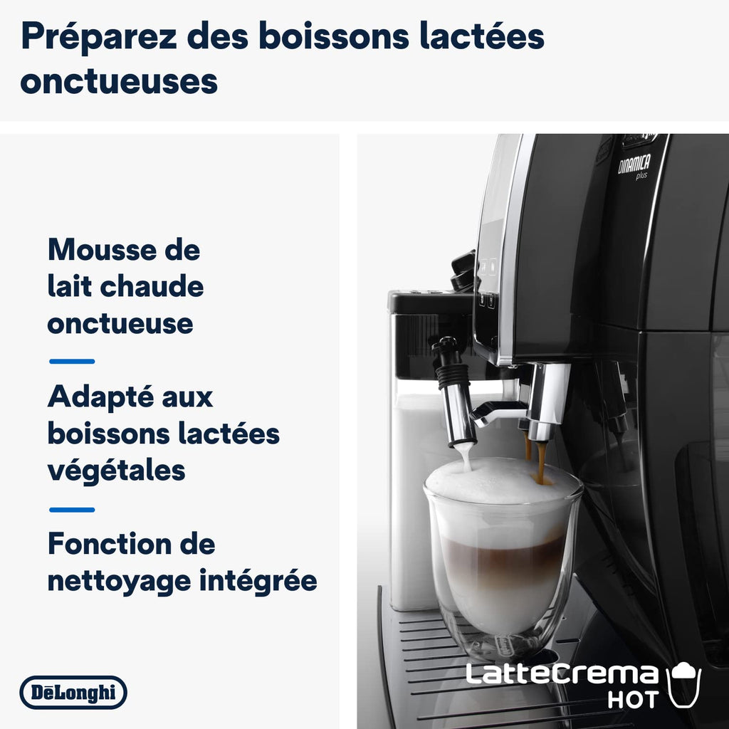 Dinamica Plus – Machine à Café Automatique avec Broyeur, LatteCrema System, Écran Tactile, 1,8 L, Noir