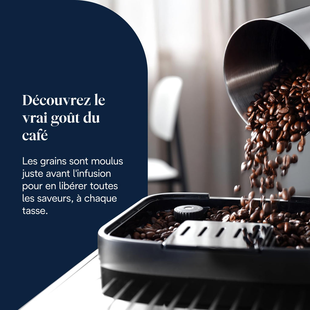 Magnifica Evo Perfetto – Machine à Café Automatique avec Broyeur, Mousseur LatteCrema, 7 Boissons, Argent et Noir