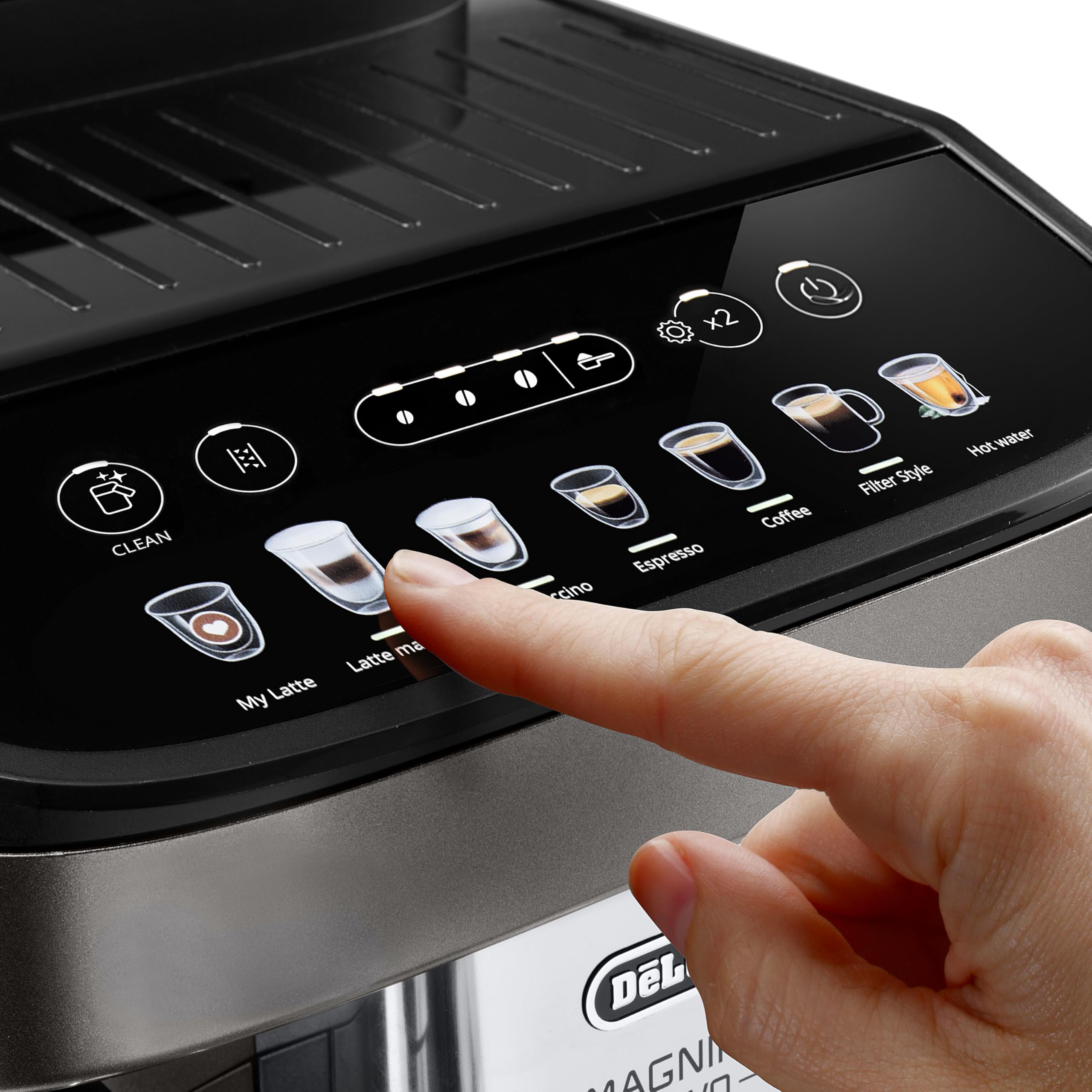 Magnifica Evo – Machine à Café Automatique avec Broyeur, Mousseur de Lait Automatique, 7 Recettes, Titane et Noir